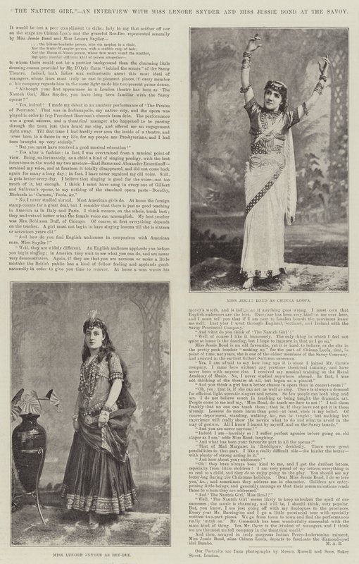 The Nautch Girl ، مقابلة مع الآنسة لينور سنايدر والسيدة جيسي بوند في سافوي بواسطة مصور انجليزى