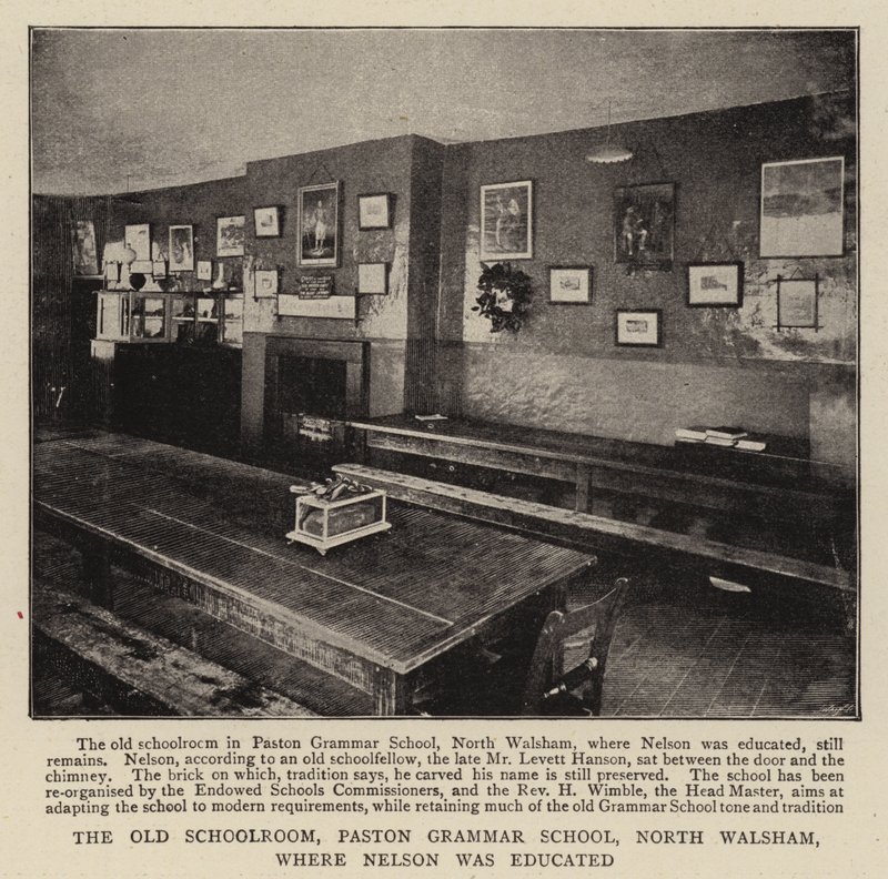 The Old Schoolroom، Paston Grammar School، North Walsham ، حيث تلقى تعليم نيلسون بواسطة مصور انجليزى