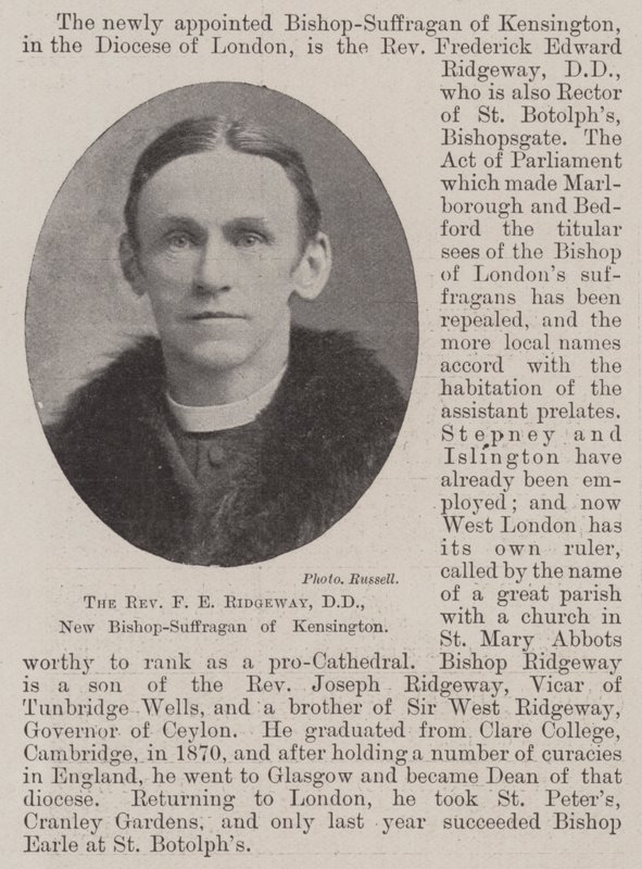 القس FE Ridgeway ، DD ، الأسقف الجديد - Suffragan من Kensington بواسطة مصور انجليزى