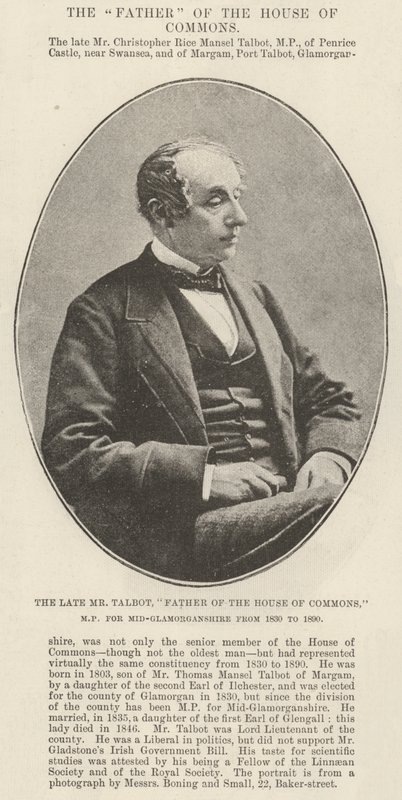 المرحوم السيد تالبوت ، والد مجلس العموم ، النائب عن منتصف جلامورجانشاير من عام 1830 إلى عام 1890 بواسطة مصور انجليزى