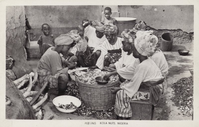Women peeling kola nuts, Nigeria (b/w photo) بواسطة مصور انجليزى