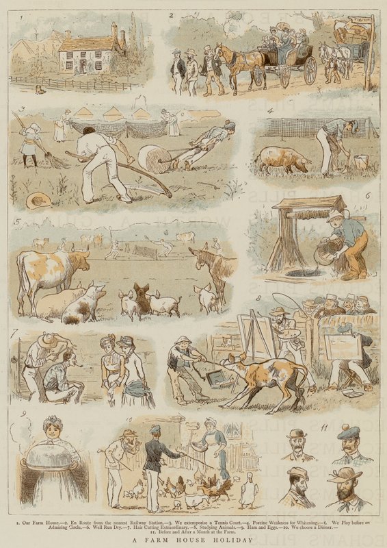 A Farm House Holiday (colour litho) بواسطة مدرسة اللغة الإنجليزية