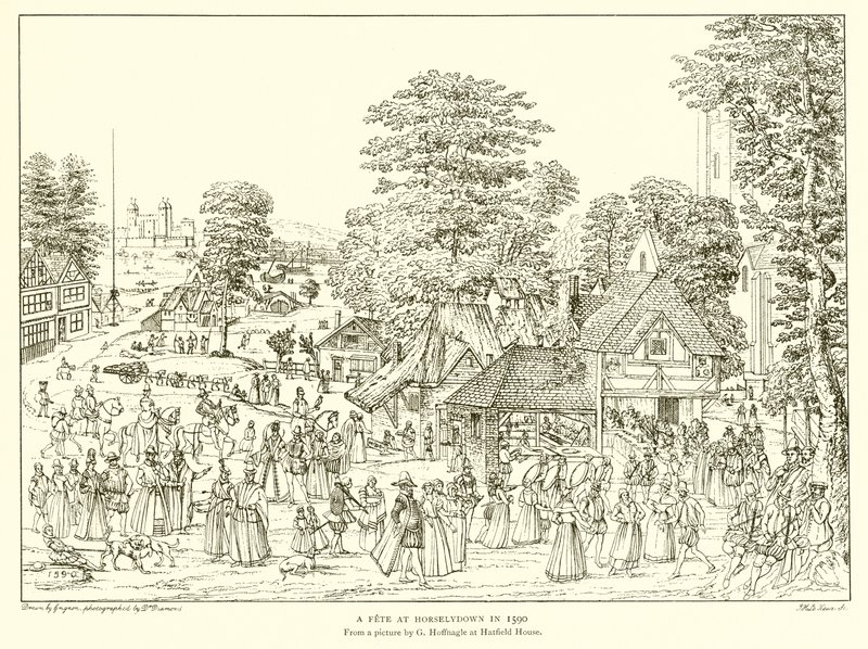 A Fete at Horselydown عام 1590 بواسطة مدرسة اللغة الإنجليزية
