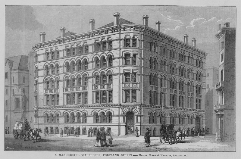 A Manchester Warehouse, Portland Street , Messrs Clegg and Knowles, Architects. Illustration for The Builder بواسطة مدرسة اللغة الإنجليزية