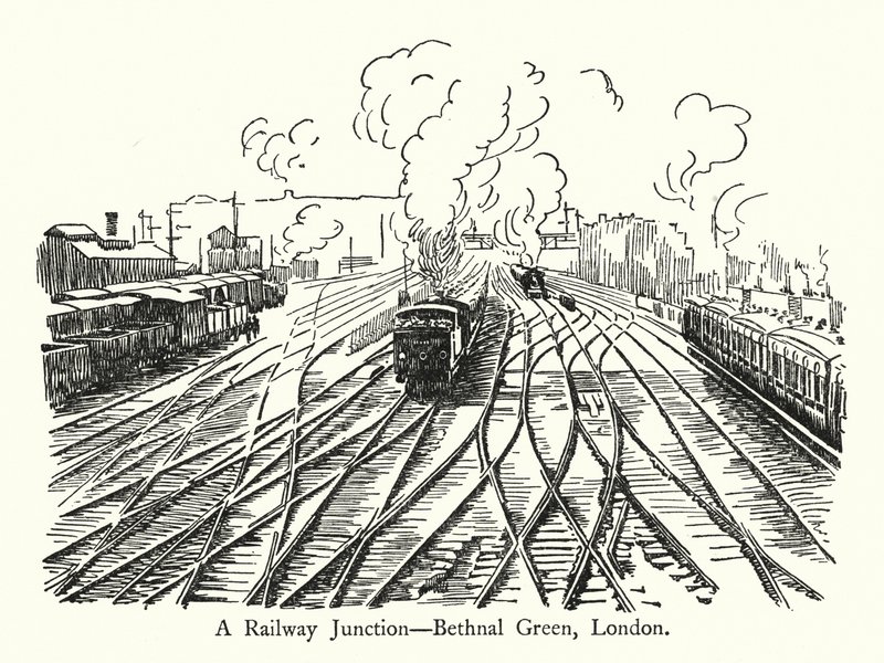 A Railway Junction, Bethnal Green, London (litho) بواسطة مدرسة اللغة الإنجليزية