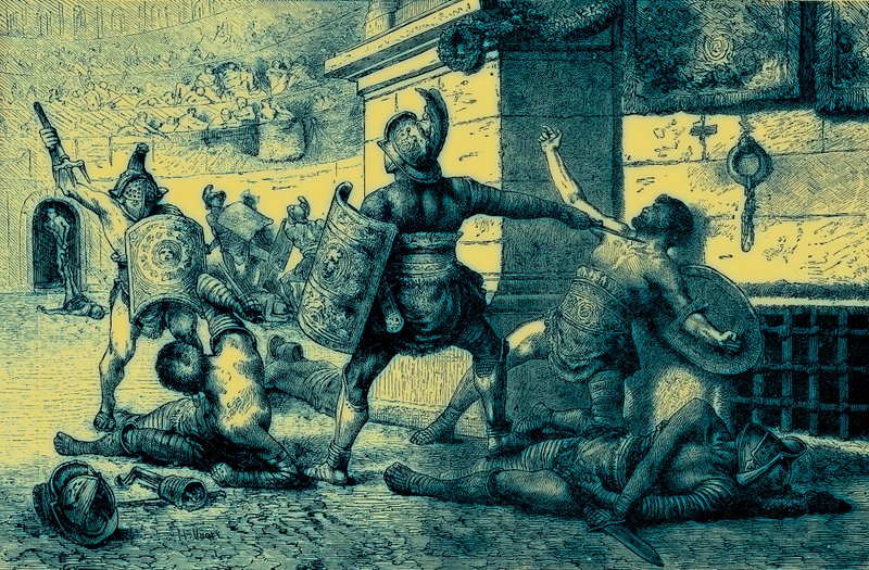 عطلة رومانية ، قتال المصارعون ، توضيح من تاريخ العالم المصور ، تم نشره عام 1880 (صورة محسنة رقميًا) بواسطة مدرسة اللغة الإنجليزية