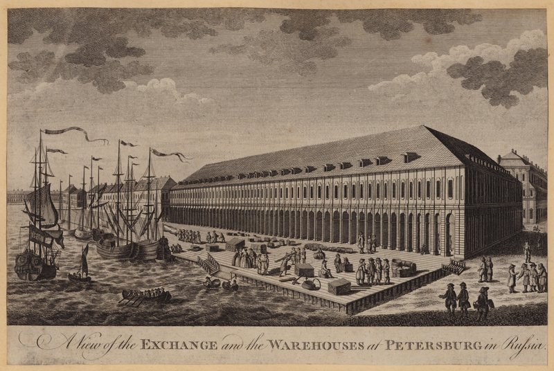 A View of the Exchange and the Warehouses at Petersburg in Russia (engraving) بواسطة مدرسة اللغة الإنجليزية