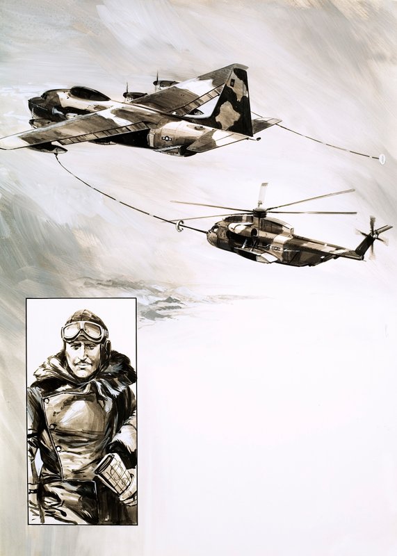 A helicopter refuelled during flight (gouache on paper) بواسطة مدرسة اللغة الإنجليزية