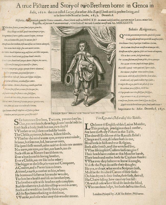 صورة حقيقية وقصة لشقيقين ولدوا في جنوة بإيطاليا ، 1620 بواسطة مدرسة اللغة الإنجليزية