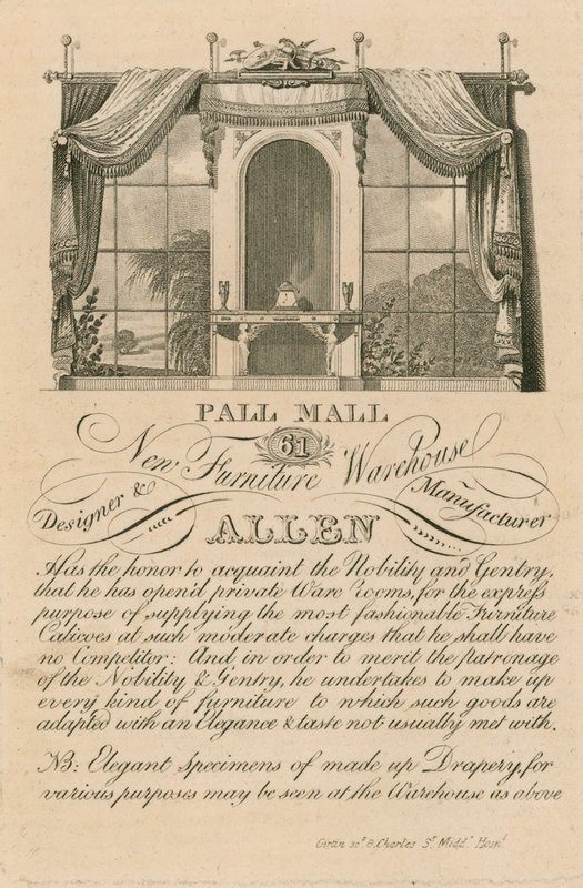 الإعلان عن مستودع أثاث Allens الجديد ، 61 بال مول ، لندن بواسطة مدرسة اللغة الإنجليزية
