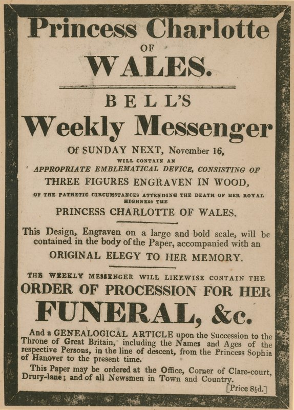 الإعلان عن Bells Weekly Messenger of Sunday ، 16 November1817 بواسطة مدرسة اللغة الإنجليزية