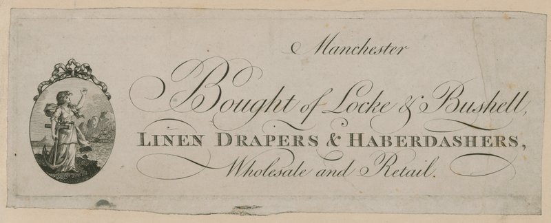 الاعلان عن Bought of Locke & Bushell ، مانشستر بواسطة مدرسة اللغة الإنجليزية