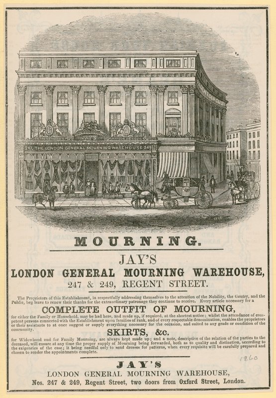 Advert for Jays ، London General Mourning Warehouse ، 247 & 249 Regent Street ، London بواسطة مدرسة اللغة الإنجليزية