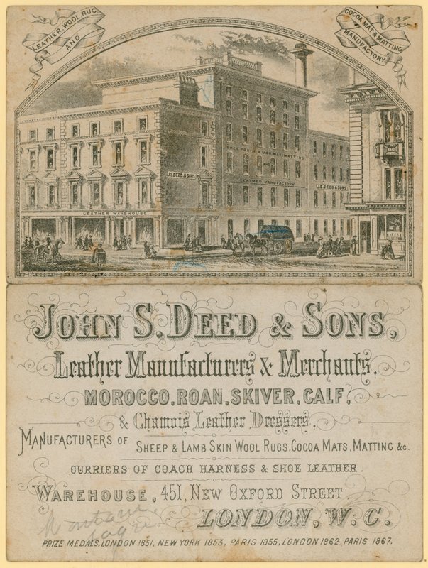 الإعلان عن John S Deed & Sons ، مصنعي الجلود والتجار ، 451 New Oxford Street ، London بواسطة مدرسة اللغة الإنجليزية