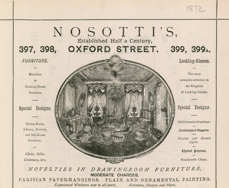 إعلان عن متجر أثاث Nosottis ، شارع أكسفورد 397-399 بواسطة مدرسة اللغة الإنجليزية