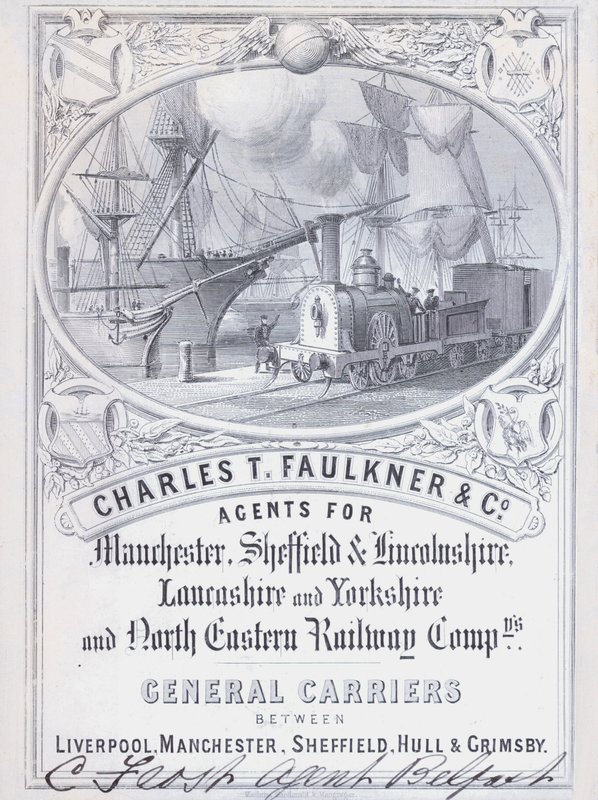 Advertisement for Charles T Faulkner and Company, agents for railway companies (litho) بواسطة مدرسة اللغة الإنجليزية
