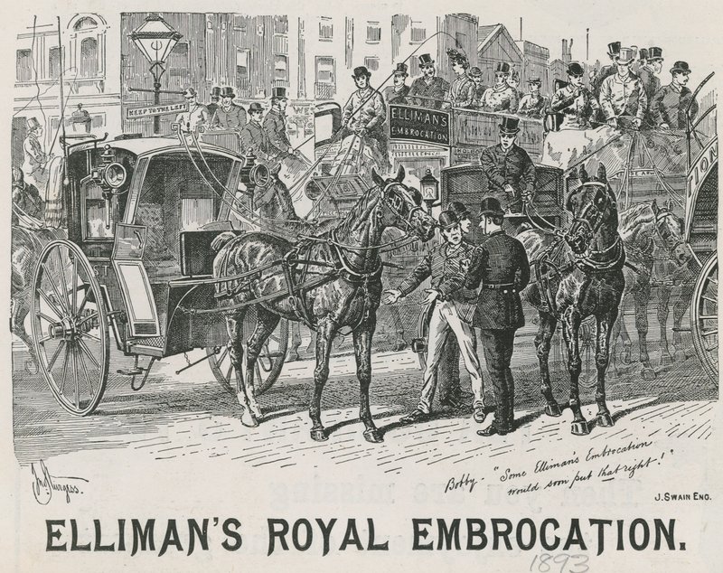 إعلان عن Ellimans Royal Embrocation بواسطة مدرسة اللغة الإنجليزية