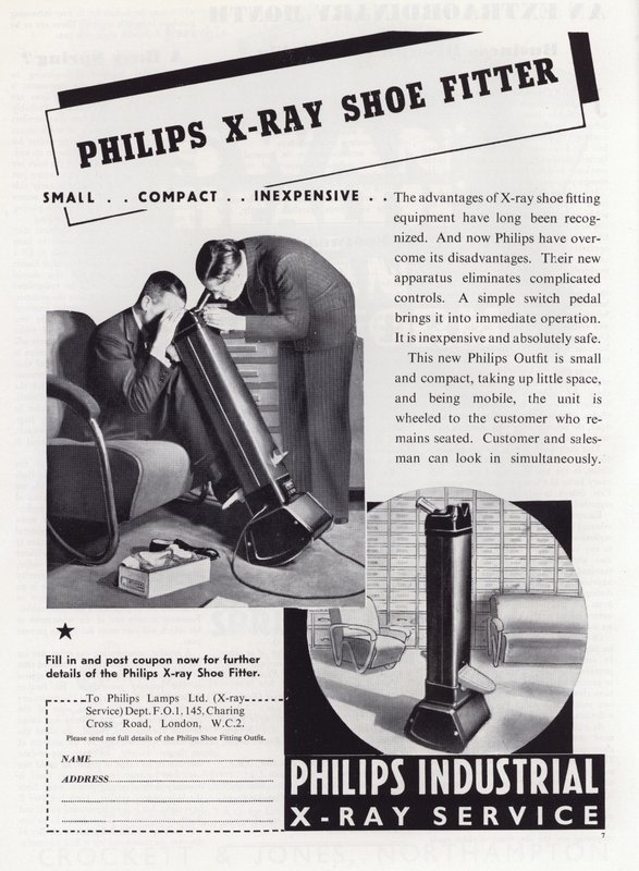 إعلان عن مجرب الأحذية من Philips X-Ray ، 1930s بواسطة مدرسة اللغة الإنجليزية