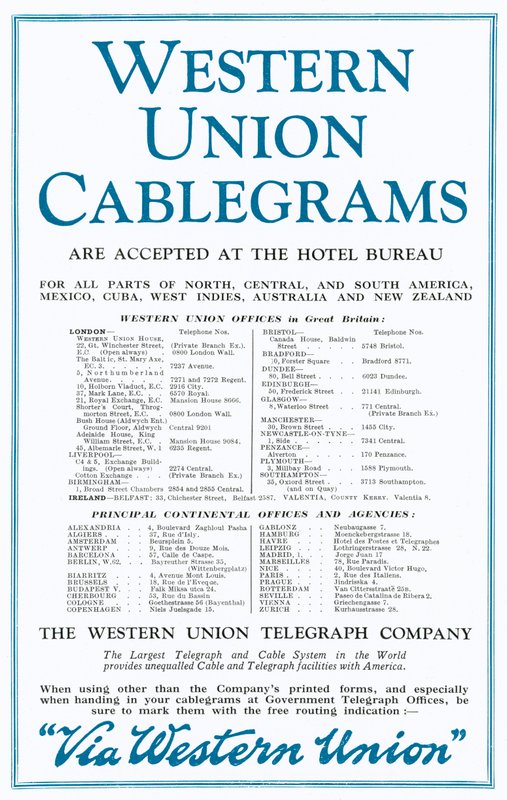 إعلان عن Western Union Cablegrams (لون ليثو) بواسطة مدرسة اللغة الإنجليزية