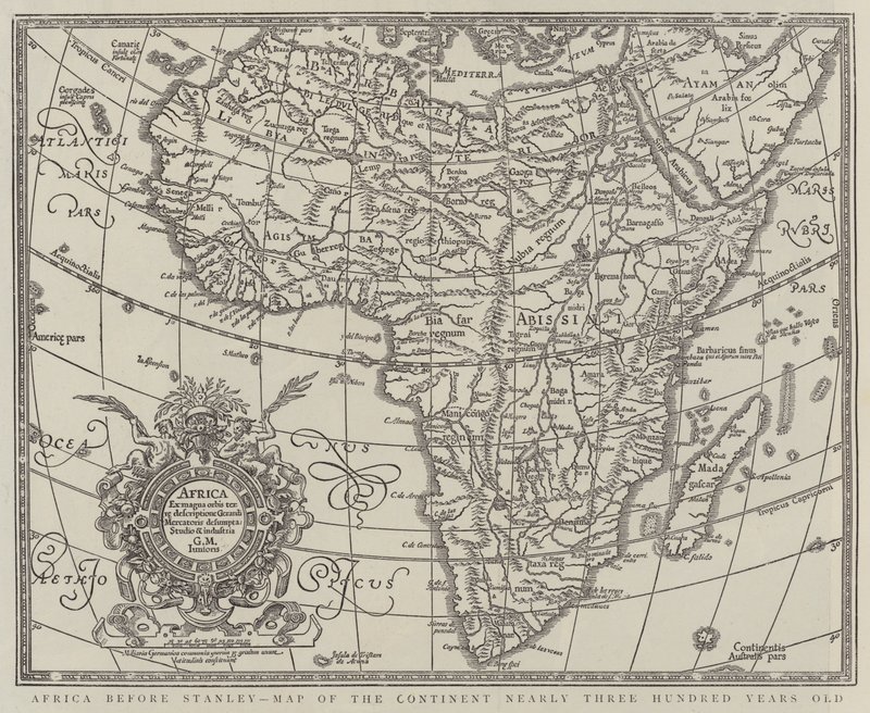 Africa before Stanley, Map of the Continent nearly Three Hundred Years Old (engraving) بواسطة مدرسة اللغة الإنجليزية