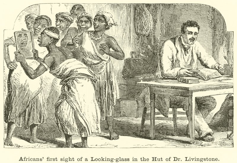 رؤية الأفارقة لأول مرة أمام زجاج في كوخ الدكتور ليفينغستون بواسطة مدرسة اللغة الإنجليزية