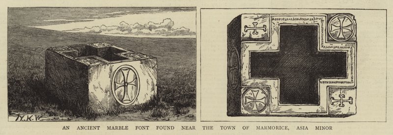 An Ancient Marble Font found near the Town of Marmorice, Asia Minor (engraving) بواسطة مدرسة اللغة الإنجليزية