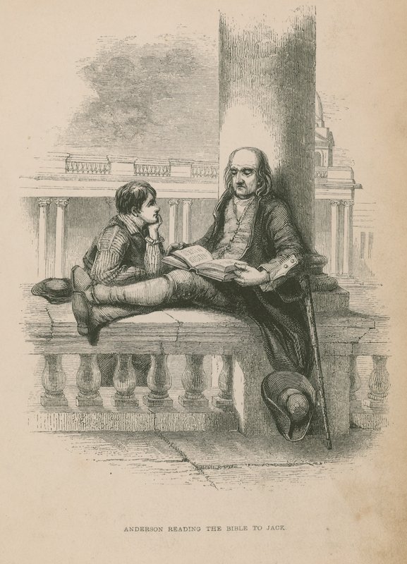 أندرسون يقرأ الكتاب المقدس لجاك ؛ رسم توضيحي من Poor Jack بواسطة Frederick Marryat بواسطة مدرسة اللغة الإنجليزية