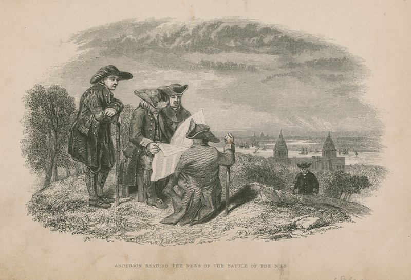 أندرسون يقرأ أخبار معركة النيل ؛ رسم توضيحي من Poor Jack بواسطة Frederick Marryat بواسطة مدرسة اللغة الإنجليزية