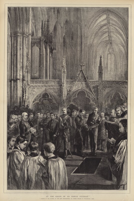 At the Grave of an Indian Veteran (engraving) بواسطة مدرسة اللغة الإنجليزية