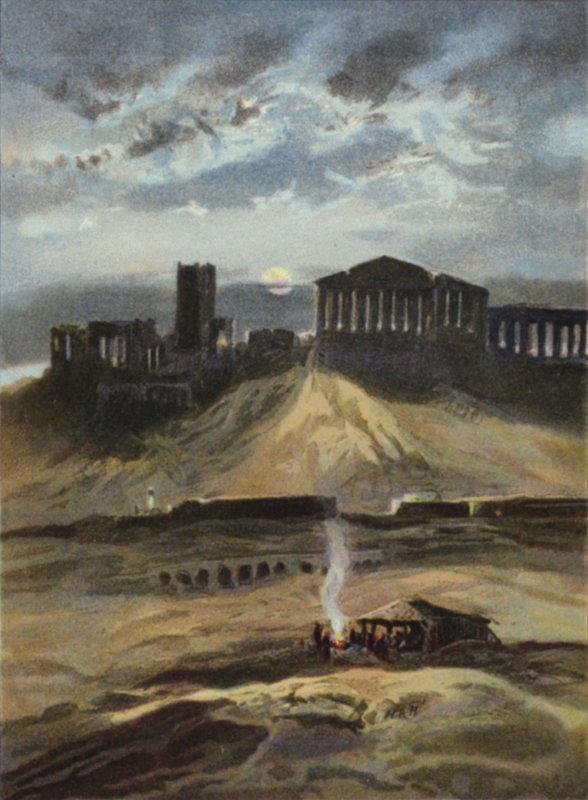 Athens by moonlight (colour litho) بواسطة مدرسة اللغة الإنجليزية