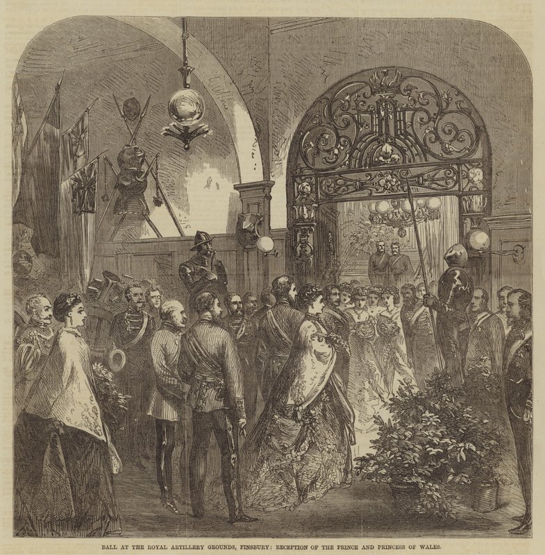 Ball at the Royal Artillery Grounds, Finsbury, Reception of the Prince and Princess of Wales (engraving) بواسطة مدرسة اللغة الإنجليزية