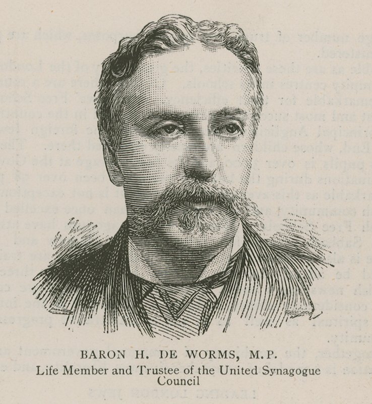 Baron H De Worms ، عضو في البرلمان ، عضو مدى الحياة وأمين مجلس الكنيس المتحدة بواسطة مدرسة اللغة الإنجليزية