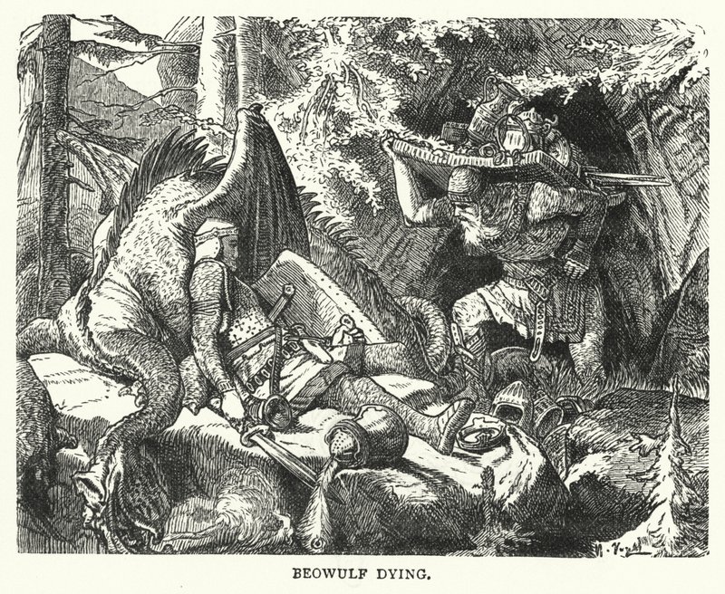 Beowulf dying (engraving) بواسطة مدرسة اللغة الإنجليزية