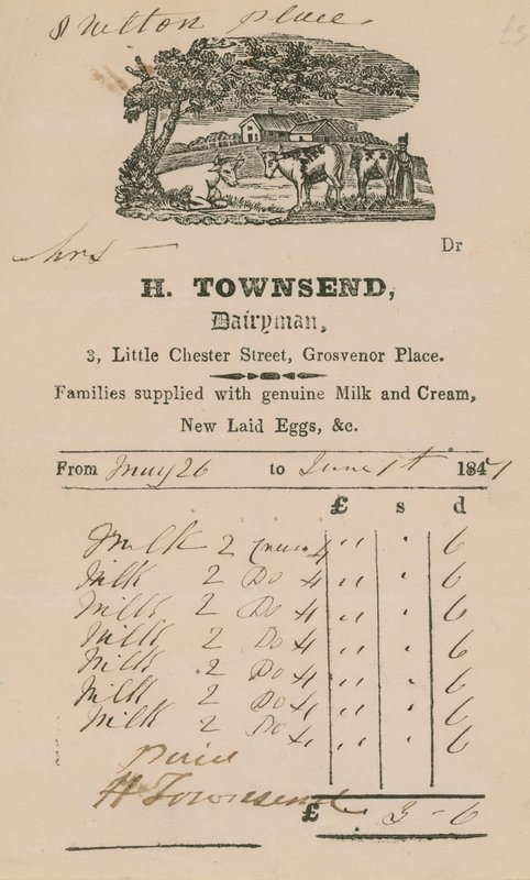فاتورة من H Townsend ، Dairyman بواسطة مدرسة اللغة الإنجليزية