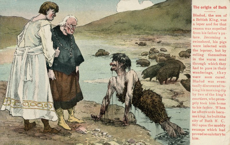 Bladud, a legendary King of the Britons who was said to have founded the city of Bath (colour litho) بواسطة مدرسة اللغة الإنجليزية