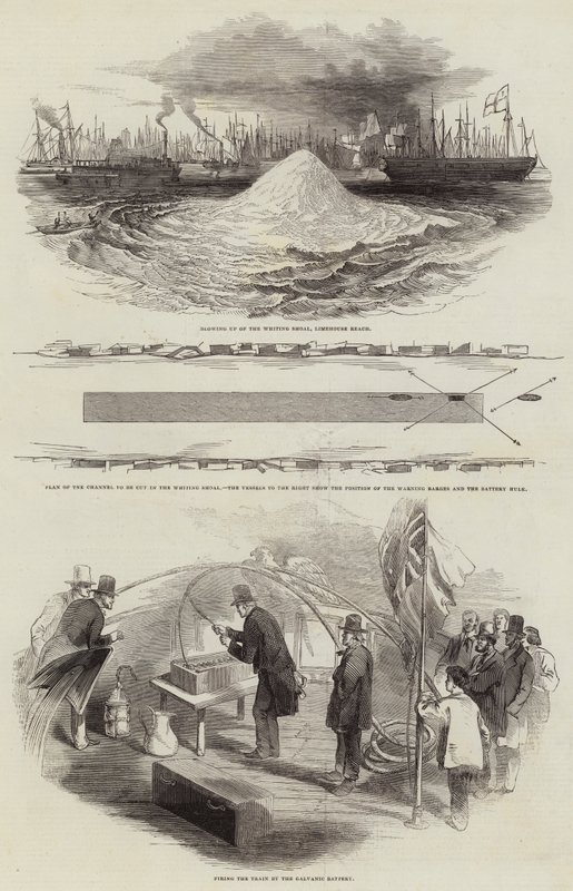 Blowing Up of the Whiting Shoal at Limehouse Reach (engraving) بواسطة مدرسة اللغة الإنجليزية