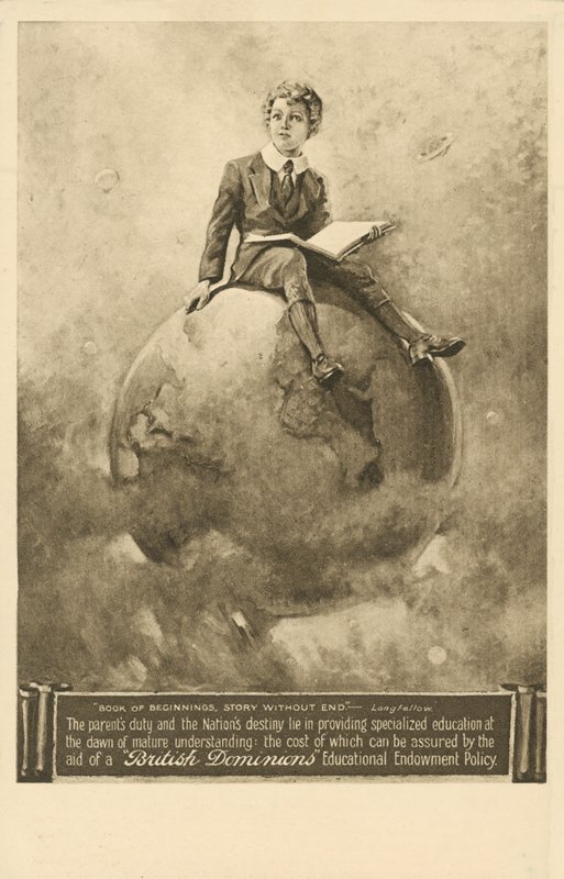 "Book of Beginnings, Story without End", advertisement for educational endowment policies from the British Dominions Insurance Company (litho) بواسطة مدرسة اللغة الإنجليزية
