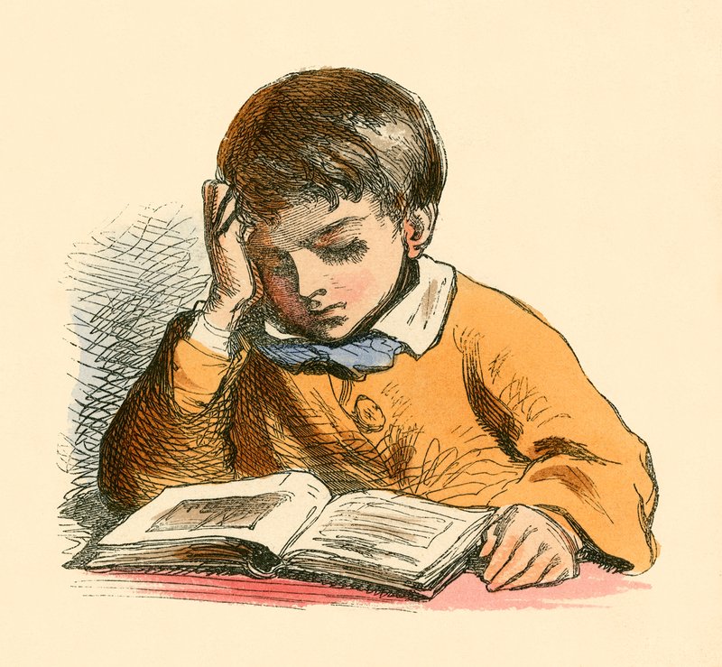 قراءة الصبي بواسطة مدرسة اللغة الإنجليزية