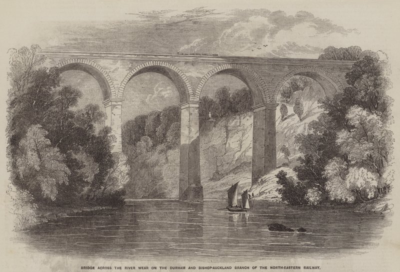 Bridge across the River Wear on the Durham and Bishop-Auckland Branch of the North-Eastern Railway (engraving) بواسطة مدرسة اللغة الإنجليزية