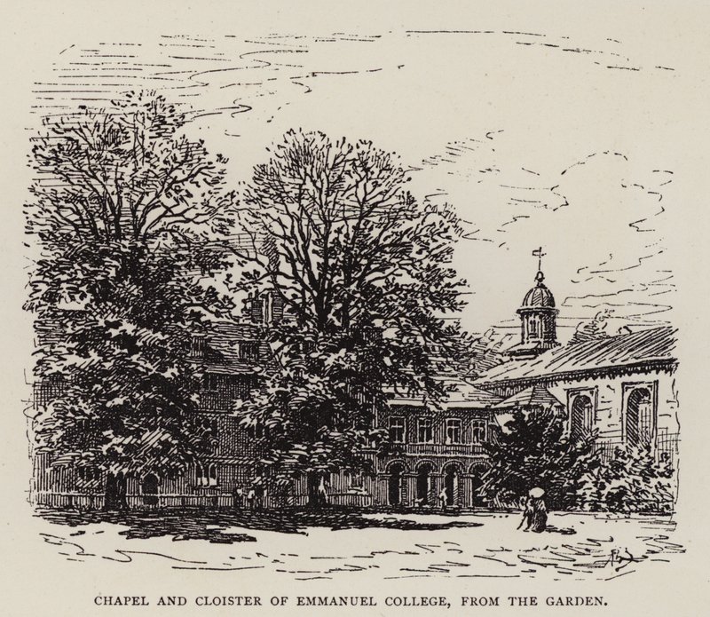 Cambridge: Chapel and Cloister of Emmanuel College, from the Garden (etching) بواسطة مدرسة اللغة الإنجليزية