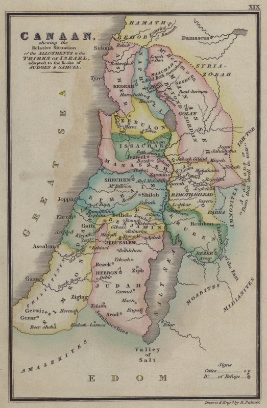 Canaan, shewing the Relative Situation of the Allotments to the Tribes of Israel, adapted to the Books of Judges and Samuel (coloured engraving) بواسطة مدرسة اللغة الإنجليزية