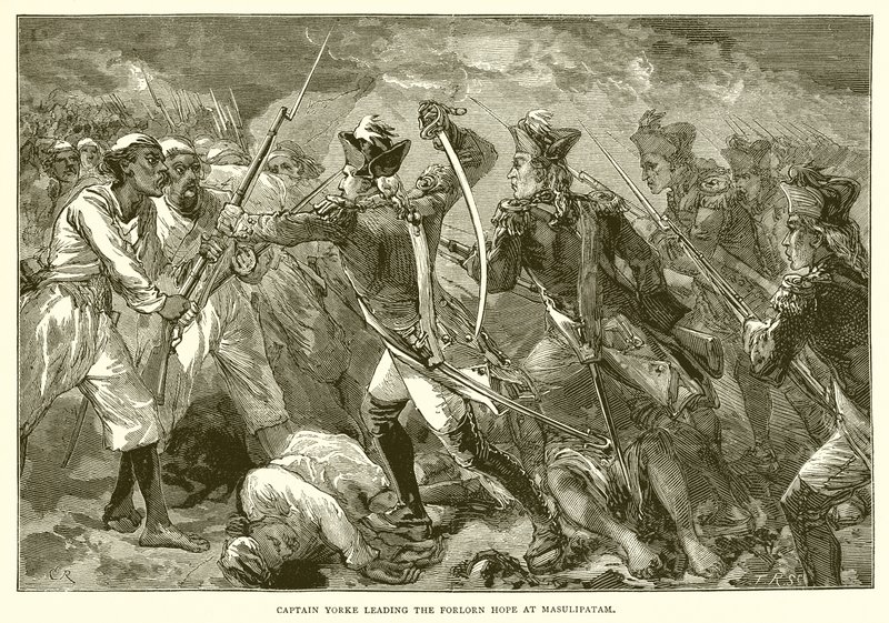 الكابتن يورك يقود الأمل البائس في ماسوليباتام (1759) بواسطة مدرسة اللغة الإنجليزية