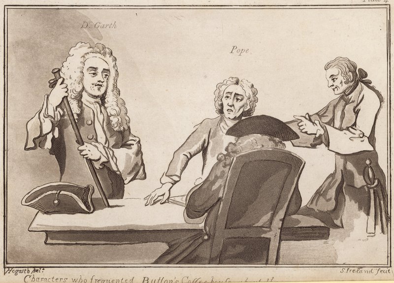 الشخصيات التي ترددت على بوتسونز كوفي هاوس حوالي عام 1720: د. غارث ، البابا بواسطة مدرسة اللغة الإنجليزية