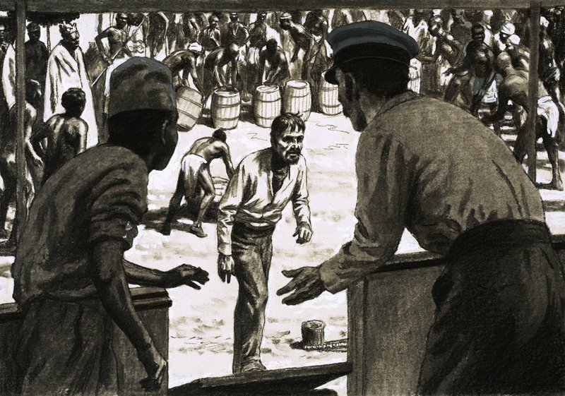 وضع تشارلز أوزبورن والكابتن ستوت براميل الروم على الشاطئ بواسطة مدرسة اللغة الإنجليزية