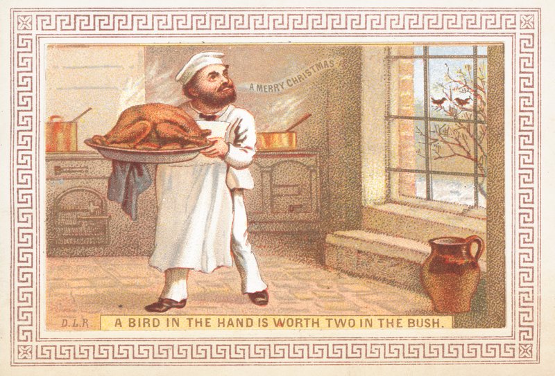 طاه يحمل طبق الديك الرومي ، بطاقة عيد الميلاد بواسطة مدرسة اللغة الإنجليزية