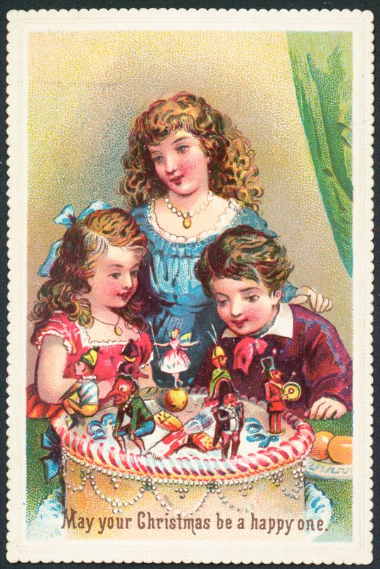 أطفال ينظرون إلى كعكة عيد الميلاد ، بطاقة عيد الميلاد بواسطة مدرسة اللغة الإنجليزية
