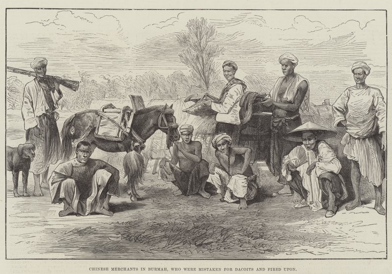 التجار الصينيون في بورما ، الذين أخطأوا مع Dacoits وأطلقوا النار عليهم (نقش) بواسطة مدرسة اللغة الإنجليزية