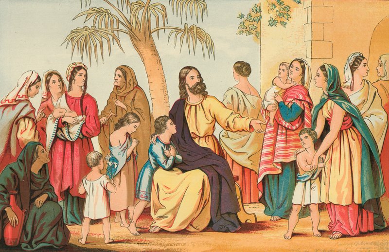 المسيح يبارك الأطفال الصغار بواسطة مدرسة اللغة الإنجليزية