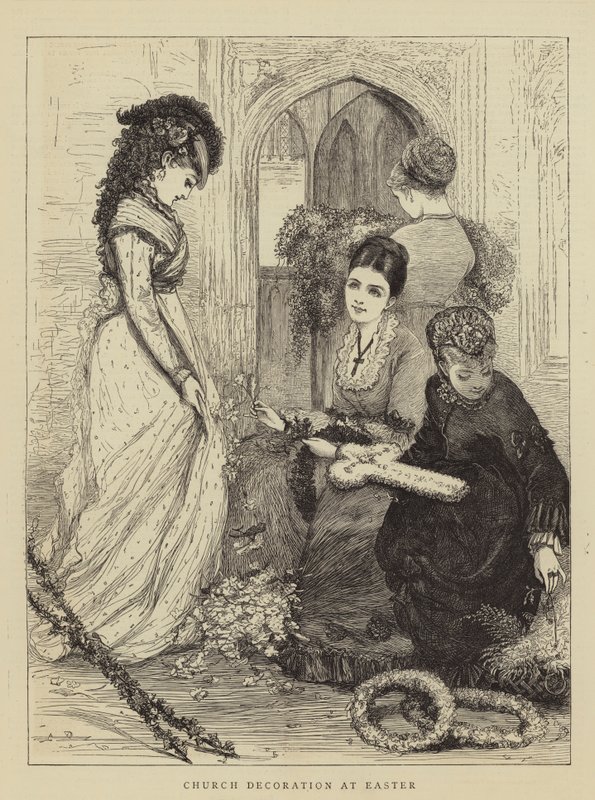 Church Decoration at Easter (engraving) بواسطة مدرسة اللغة الإنجليزية