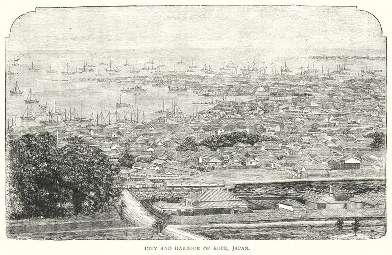 City and Harbour of Kobe, Japan (engraving) بواسطة مدرسة اللغة الإنجليزية